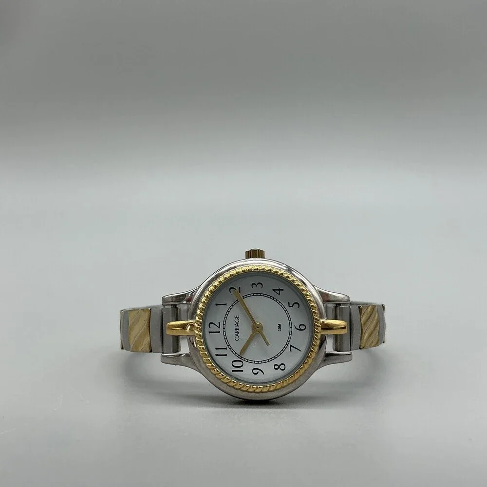 Carriage By Timex Womens Watch 24mm White Dial Two Tone Expansion New Battery
